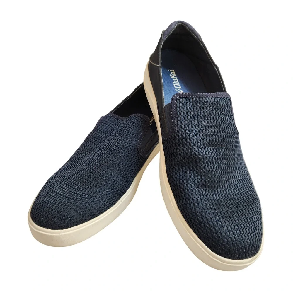 OluKai Laeahi Mens Navy Blue Textile Slip On Loafers Comfort Casual Shoes‎ US 14